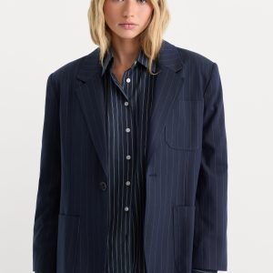 THE OVERSIZED BLAZER | NAVY PINSTRIPE