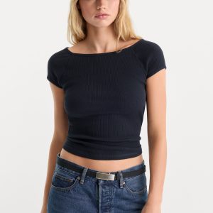 THE VARIEGATED RIB TOP | NEW NAVY002