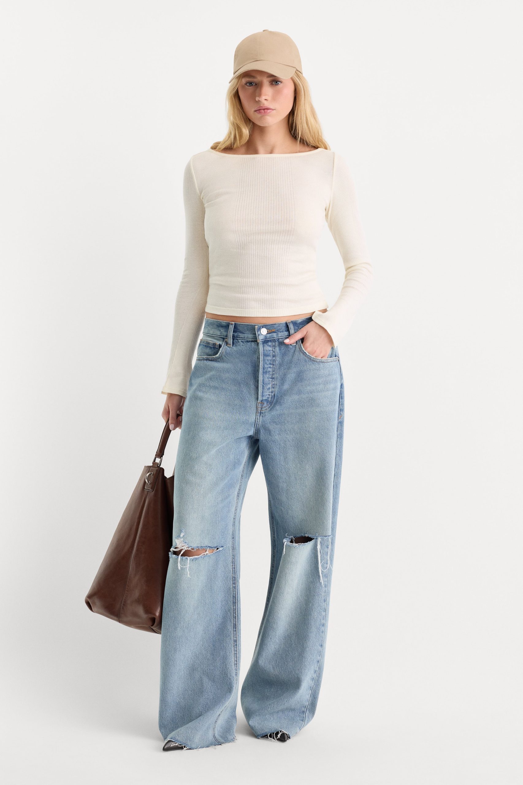 THE VARIEGATED RIB LONG SLEEVE TOP | CHALK - Image 5