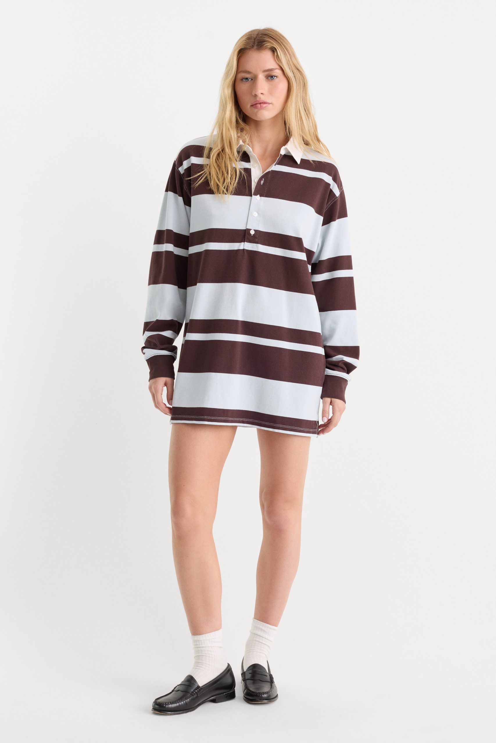 THE KNIT RUGBY MINI DRESS | SKY MOCHA CLUB STRIPE - Image 2