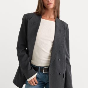 ESSENTIAL SUITING OVERSIZED DOUBLE BREASTED BLAZER | DARK HEATHER GRAY
