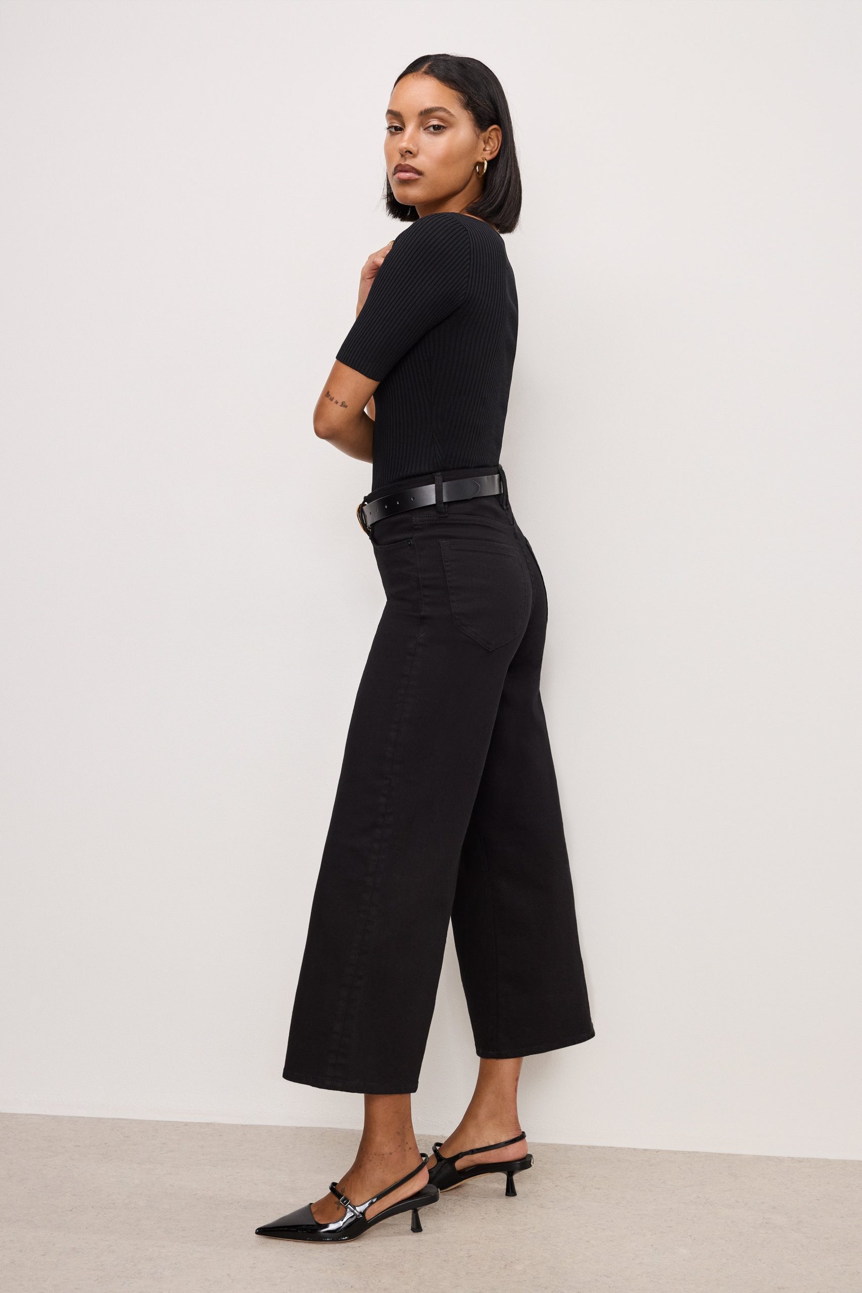 NEVER FADE GOOD WAIST CROPPED PALAZZO JEANS | BLACK001 - Image 3