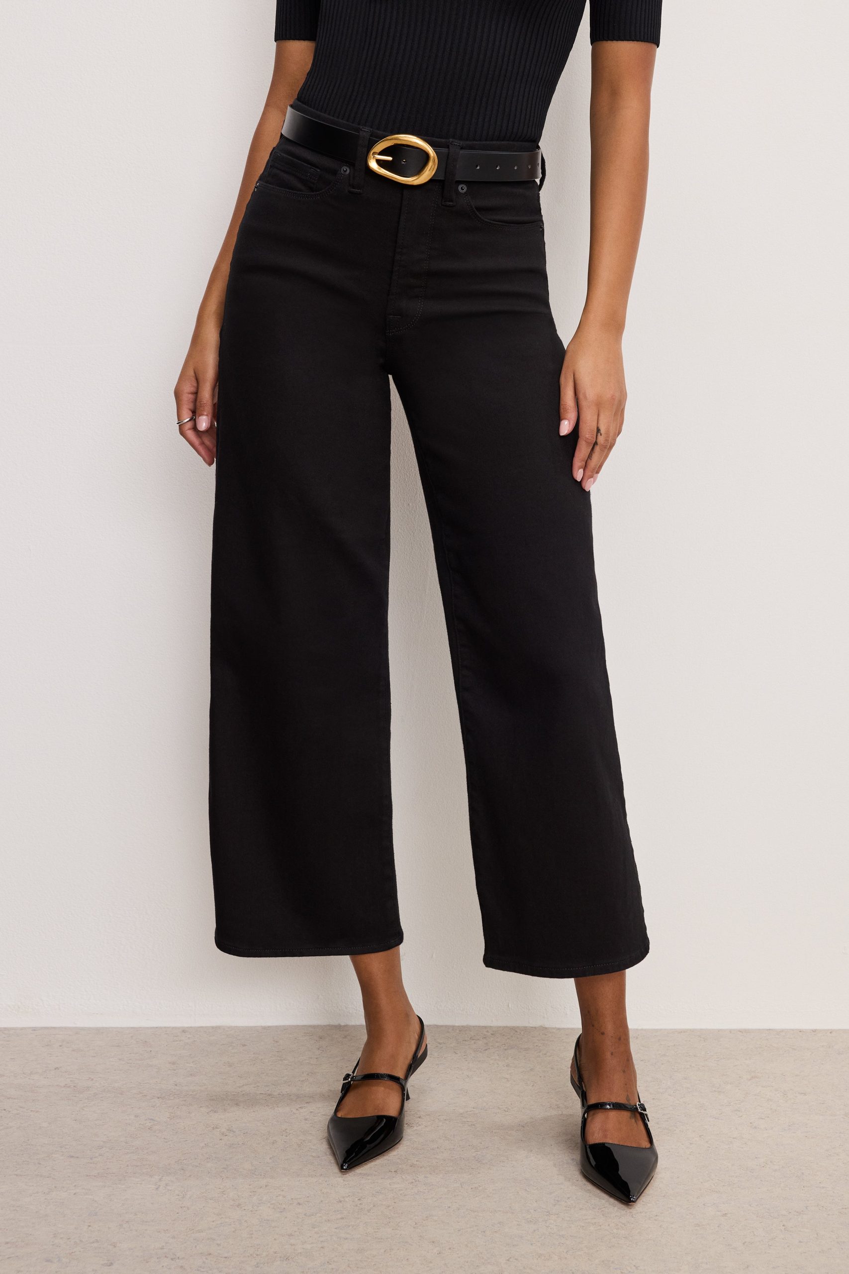 NEVER FADE GOOD WAIST CROPPED PALAZZO JEANS | BLACK001 - Image 2