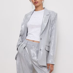 SEQUIN OVERSIZED BLAZER | HEATHER GREY001