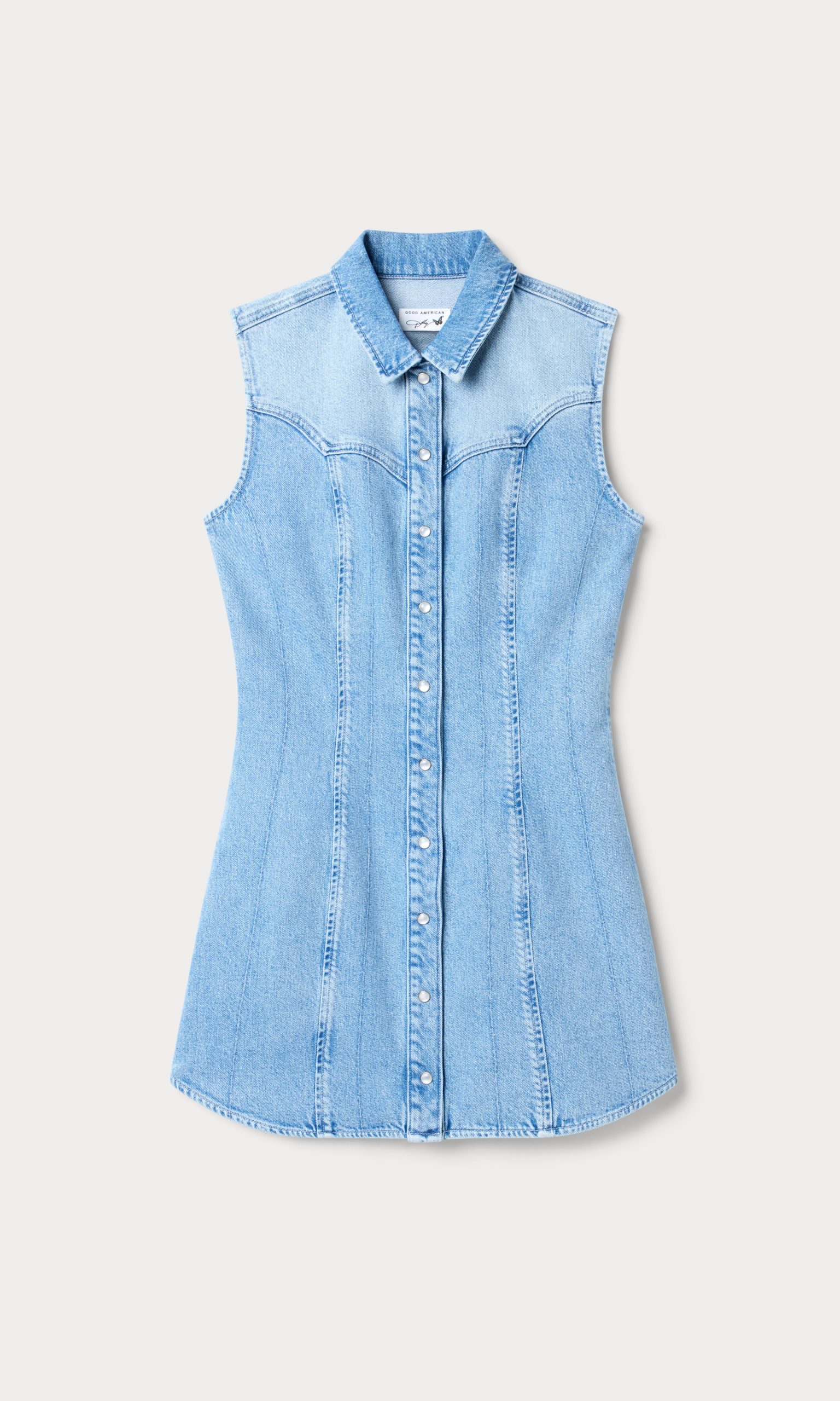 DOLLY SLEEVELESS DENIM MINI DRESS | LIGHT BLUE - Image 6