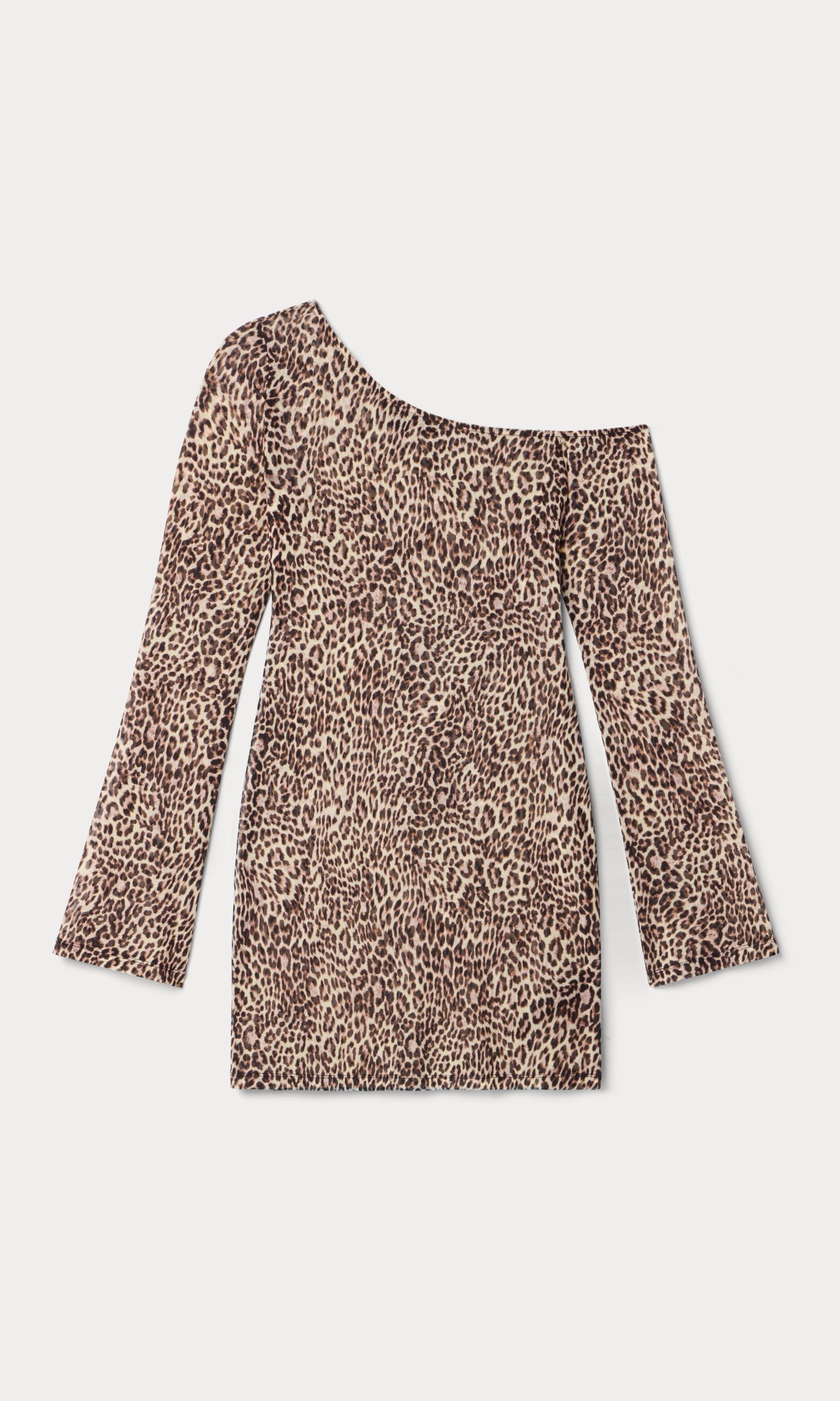 PRINT MESH ASYMMETRIC LONG SLEEVE MINI DRESS | LUCKY LEOPARD001 - Image 6