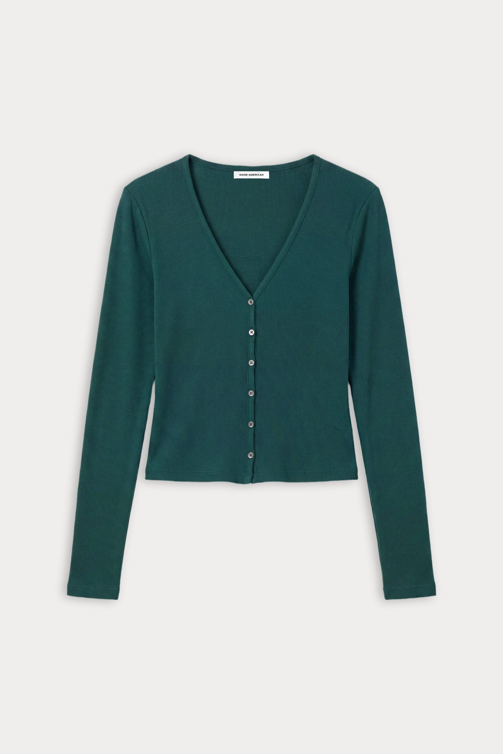 THE RIB V NECK CARDIGAN | FOREST GREEN - Image 6