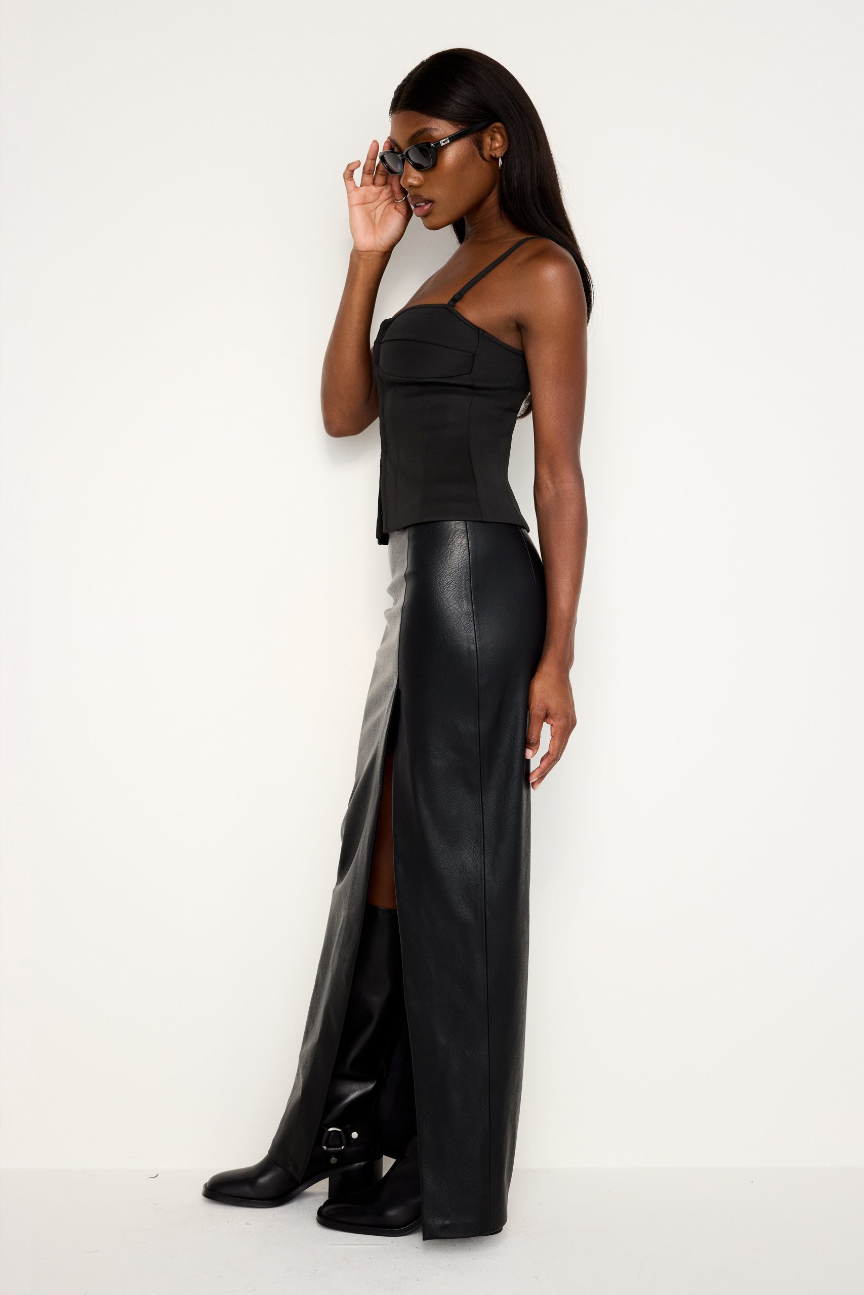 FAUX LEATHER MAXI SKIRT | BLACK001 - Image 2