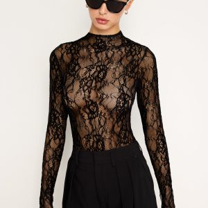 LACE MOCK NECK BODYSUIT | BLACK001