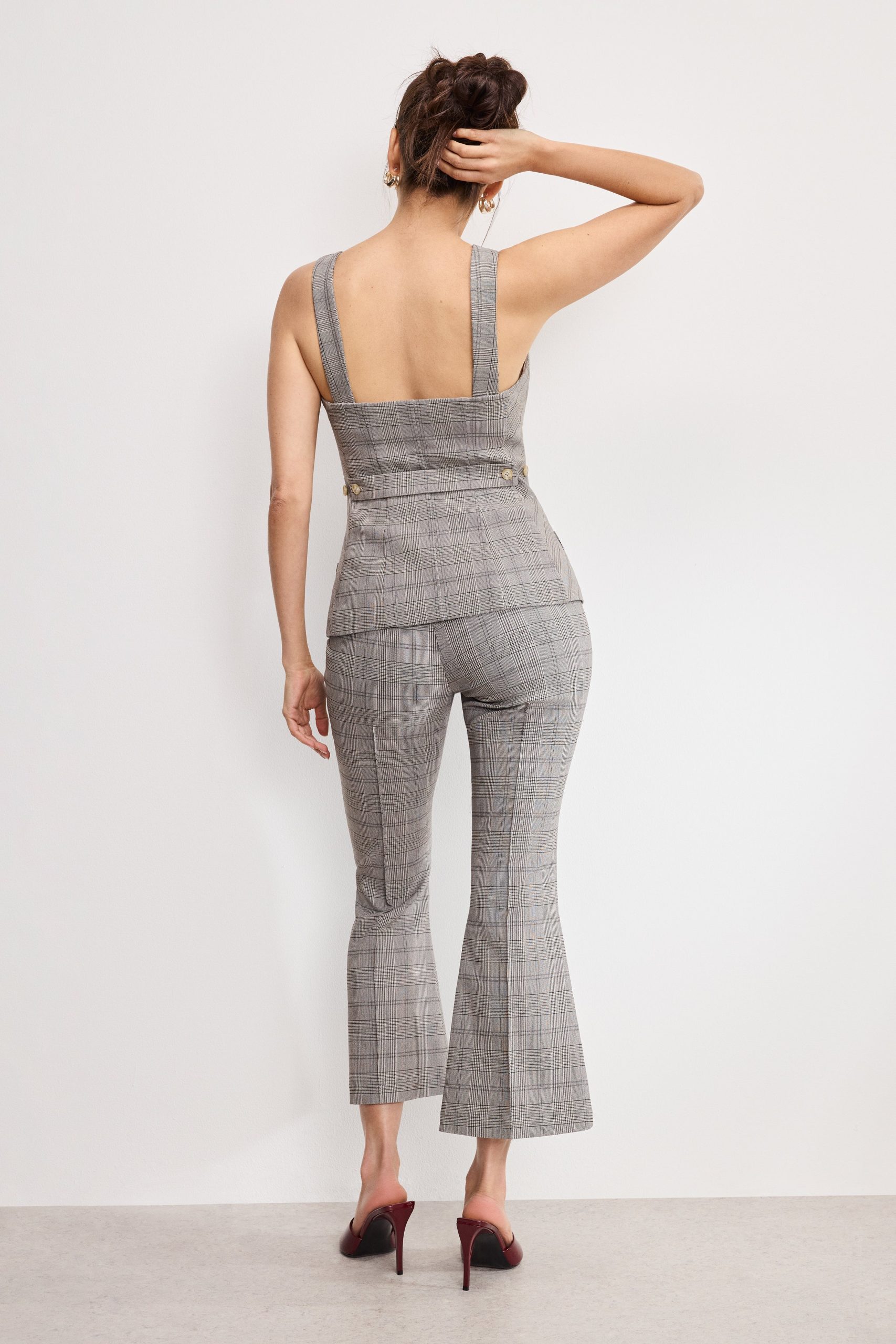 PLAID PULL ON KICK FLARE PANTS | GLEN PLAID001 - Image 2
