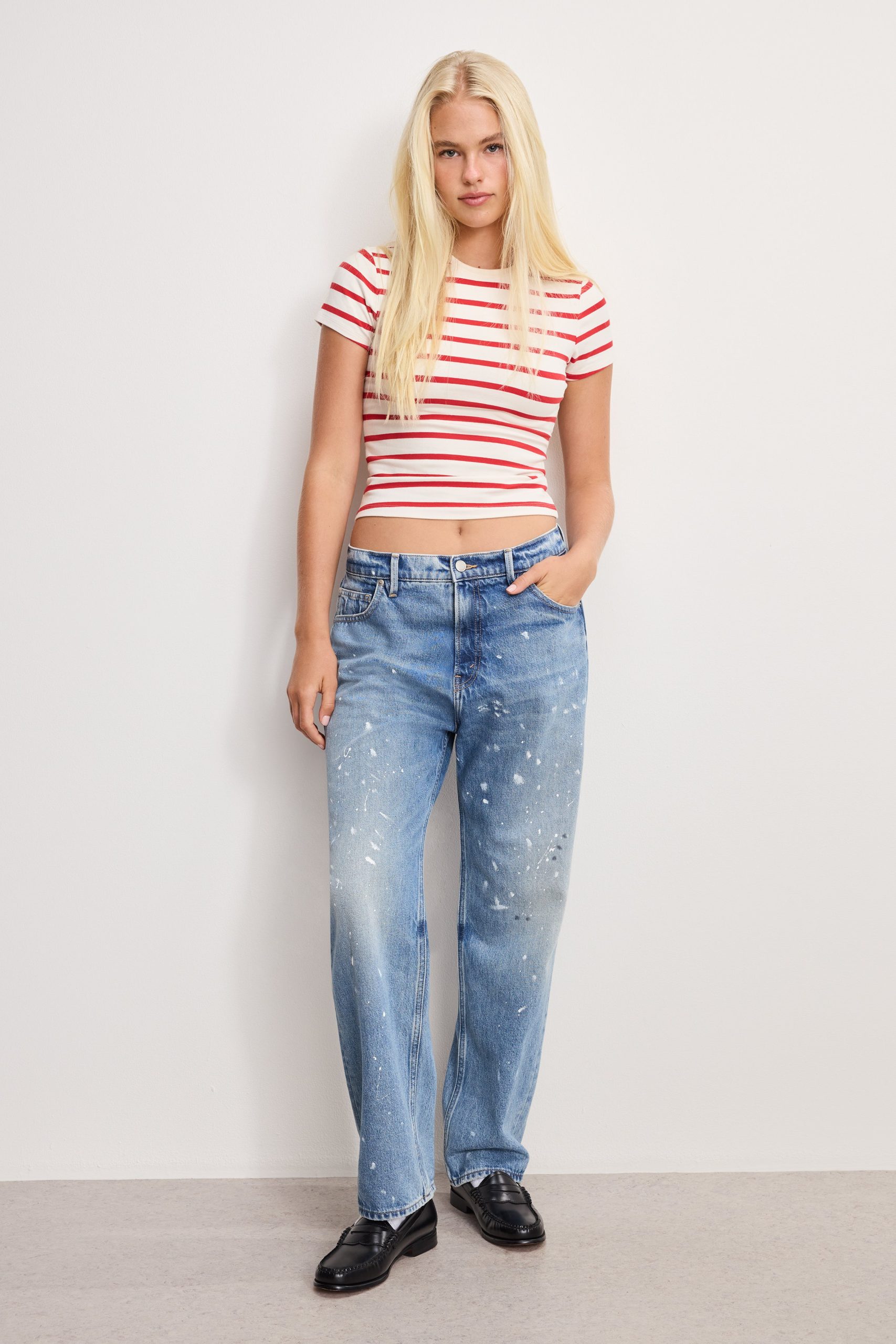 SUPER STRETCH BABY TEE | ECRU & CHILI WIDE STRIPE