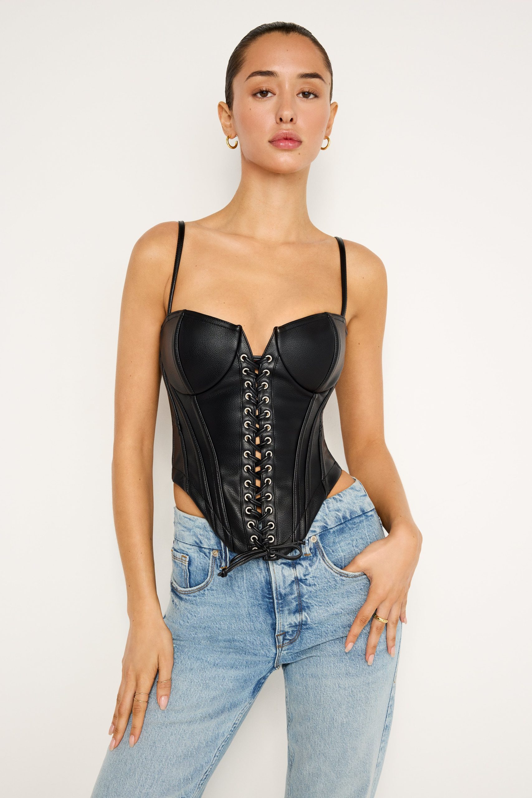 FAUX LEATHER LACE UP BUSTIER | BLACK001 - Image 2