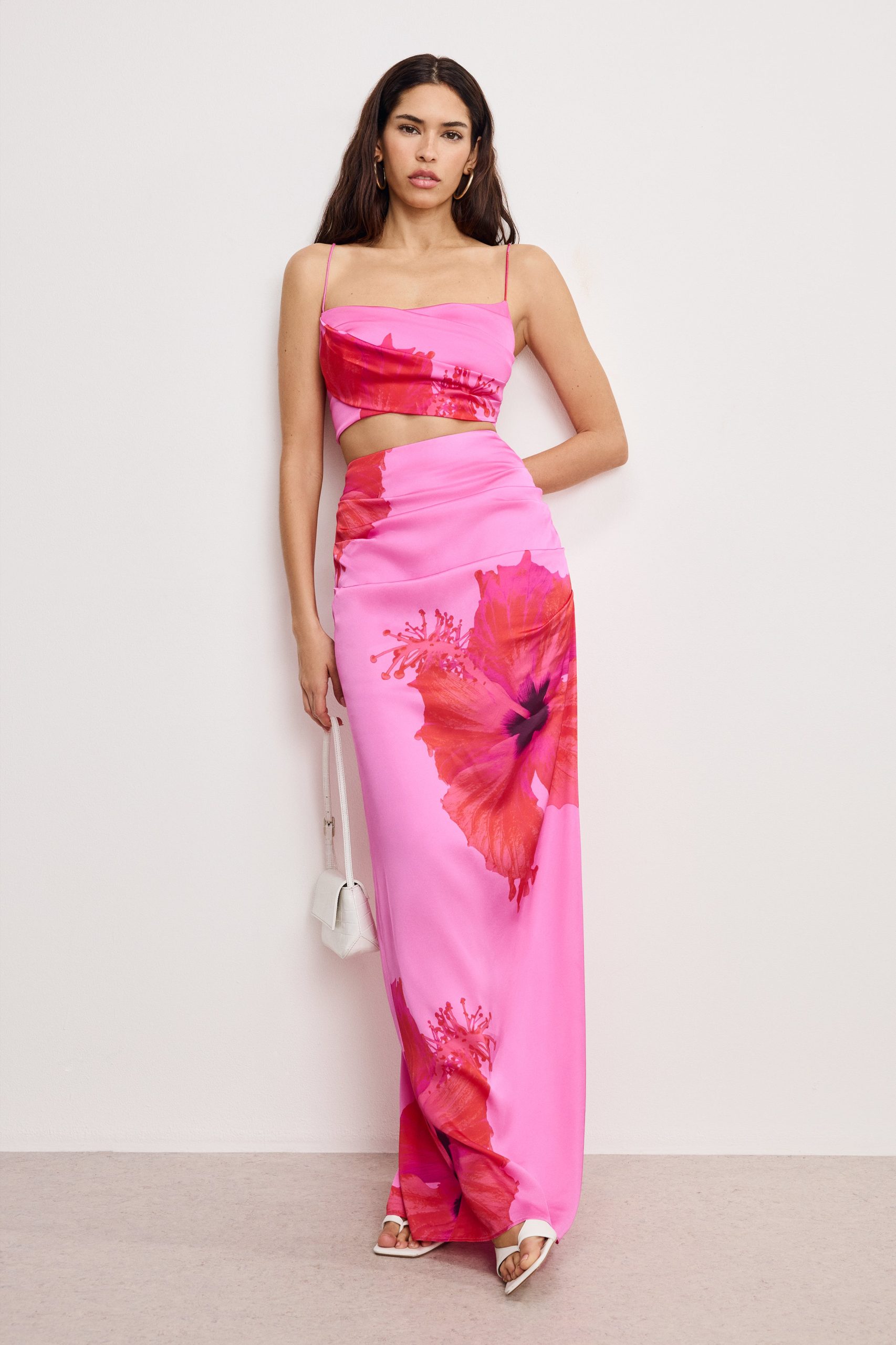 SATIN MAXI SKIRT | PINK HIBISCUS002 - Image 3