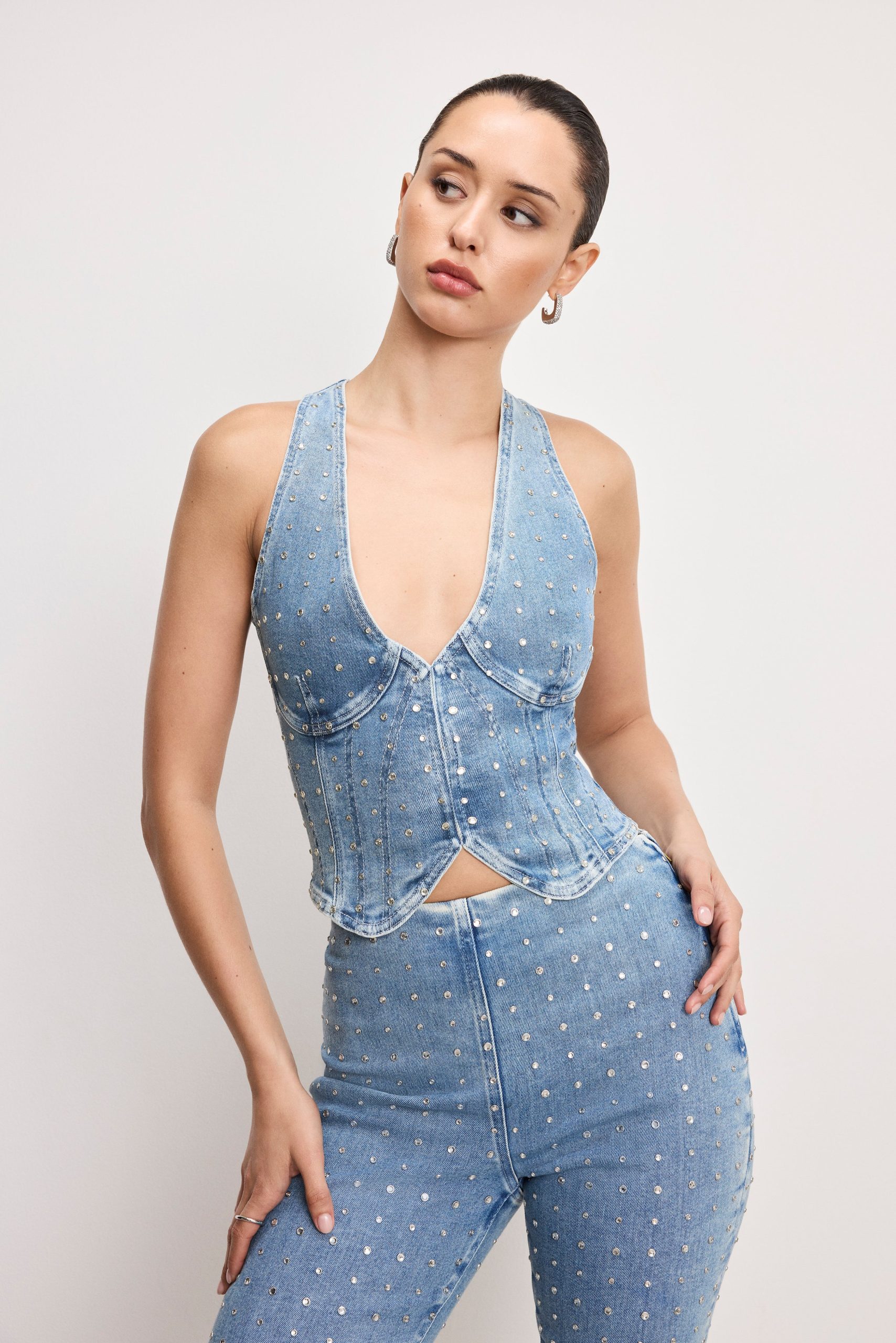 DOLLY CRYSTAL DENIM VEST | INDIGO1023 - Image 3