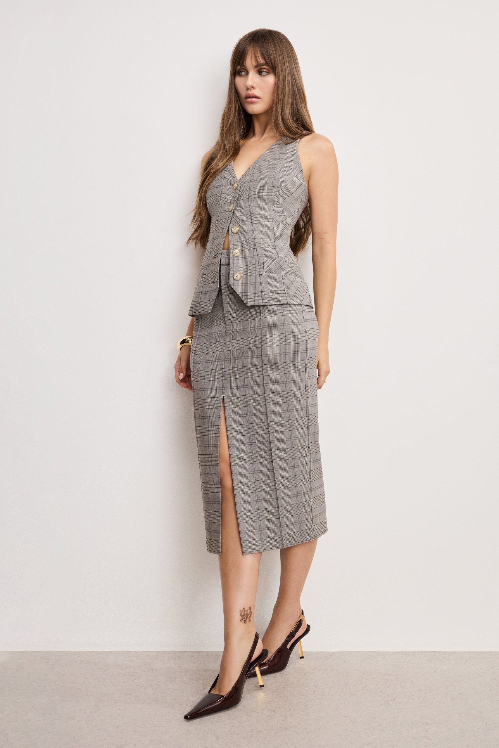 PLAID MIDI SKIRT | GLEN PLAID001