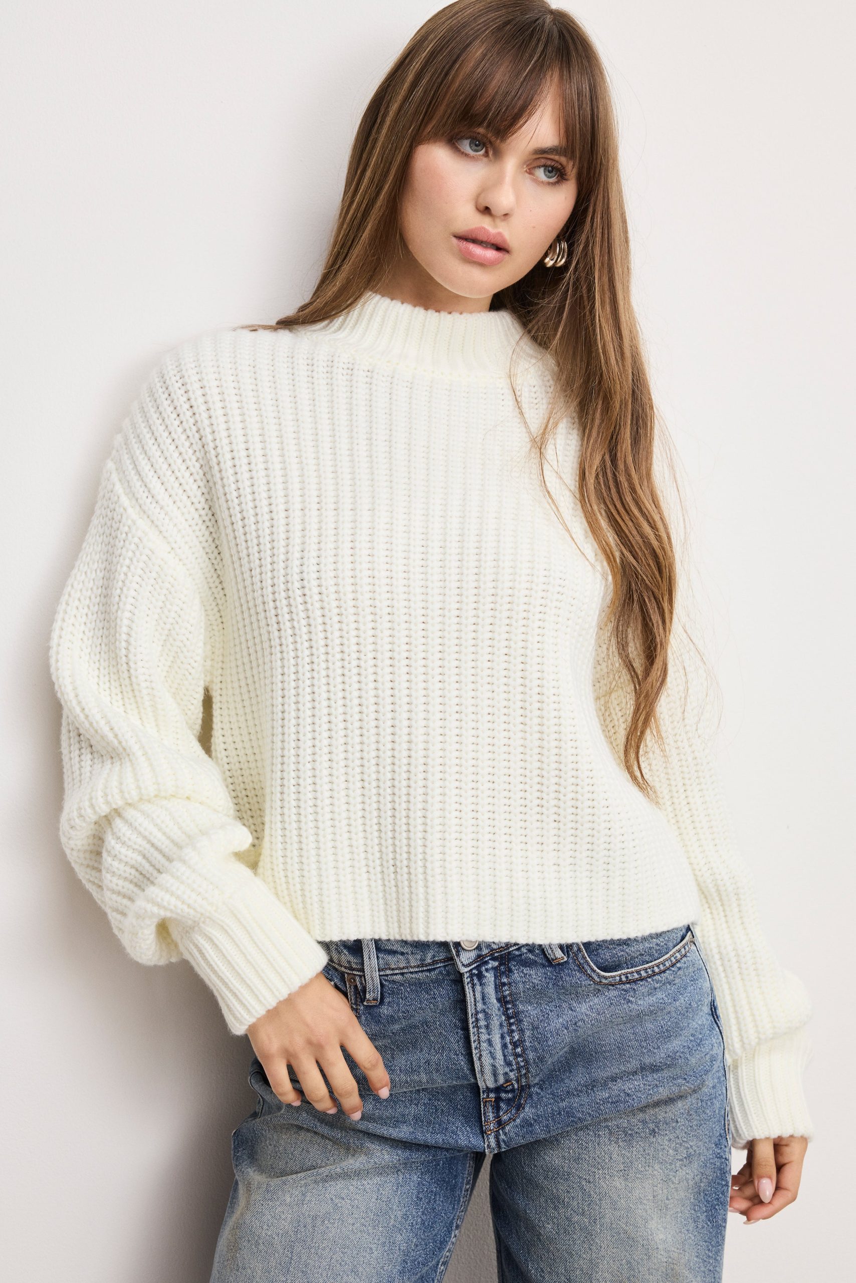 CHUNKY KNIT MOCK NECK SWEATER | IVORY003 - Image 2