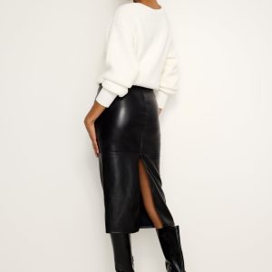FAUX LEATHER MIDI SKIRT | BLACK001