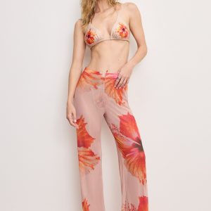 GAUZE MESH WIDE LEG | MAUVE TROPICAL HIBISCUS001