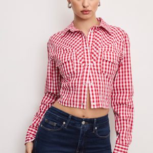 DOLLY COUNTRY CORSET SHIRT | CRIMSON AND WHITE GINGHAM