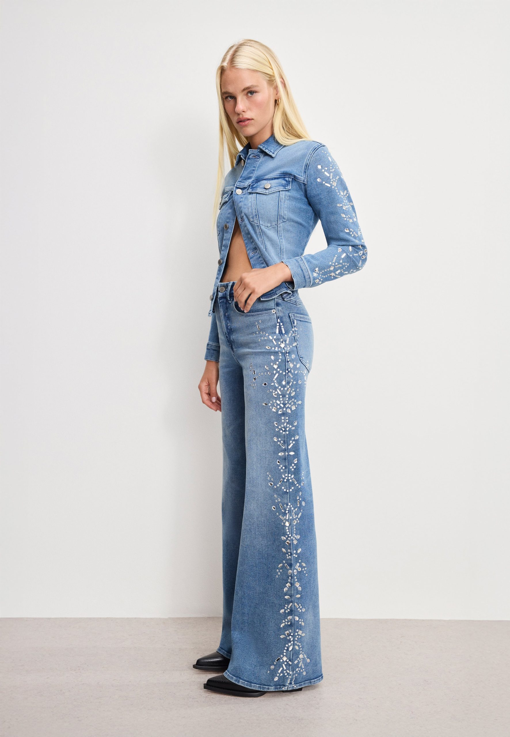 DOLLY JOLEANS CRYSTAL WIDE JEANS | INDIGO1089