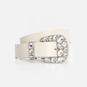DOLLY CLASSIC CRYSTAL LEATHER BELT | WHITE001